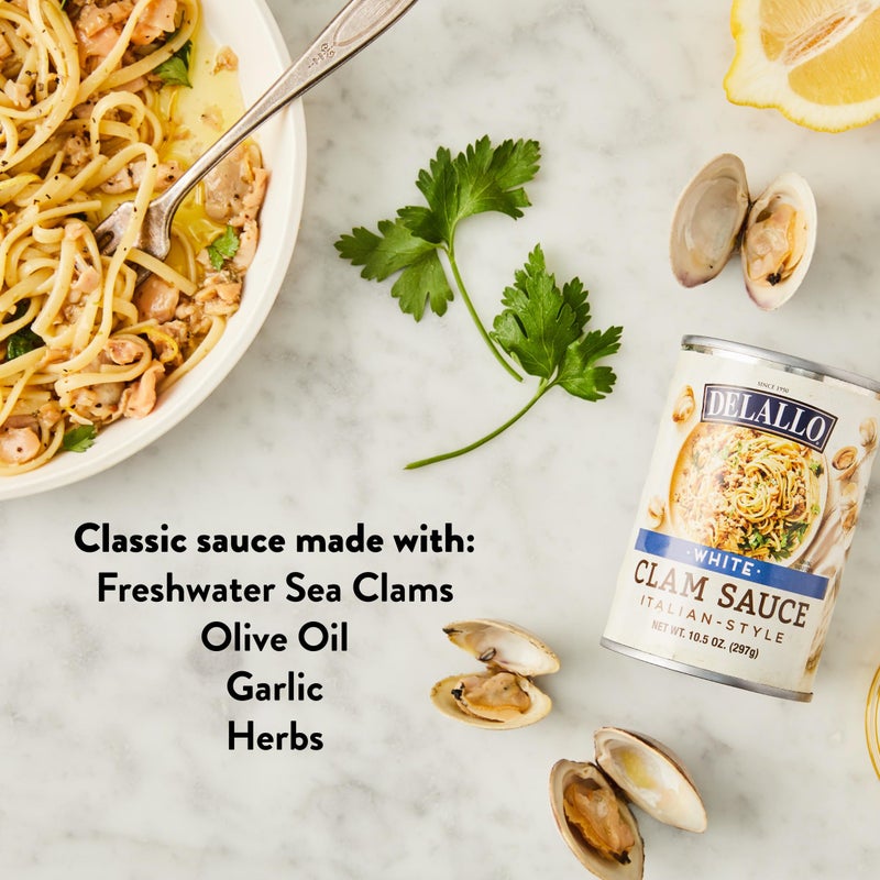 DeLallo White Clam Sauce, Made with Fresh Sea Clams, Authentic Italian Recipe with Olive Oil, Garlic & Herbs, No Preservatives, Pasta Sauce for Seafood Dishes,10.5 oz Can, (3 Pack) - Image 3